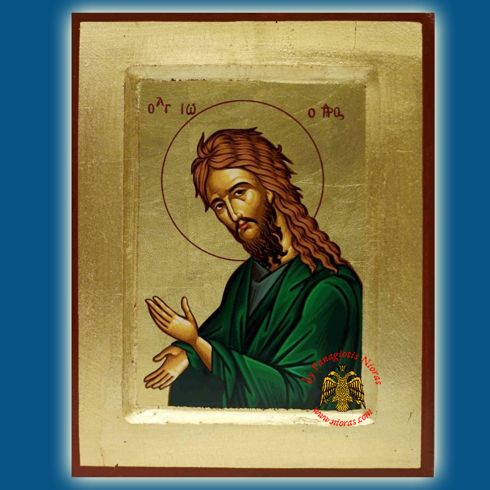 Saint John the Baptist Detail Byzantine Wooden Icon on Canvas